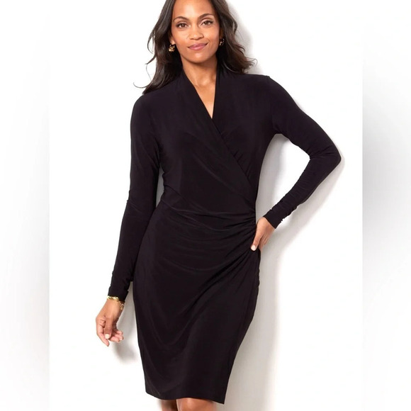 Norma Kamali Long Sleeve Side Drape Dress Soft Stretchy Knit Red Black Size XXL - Picture 2 of 15